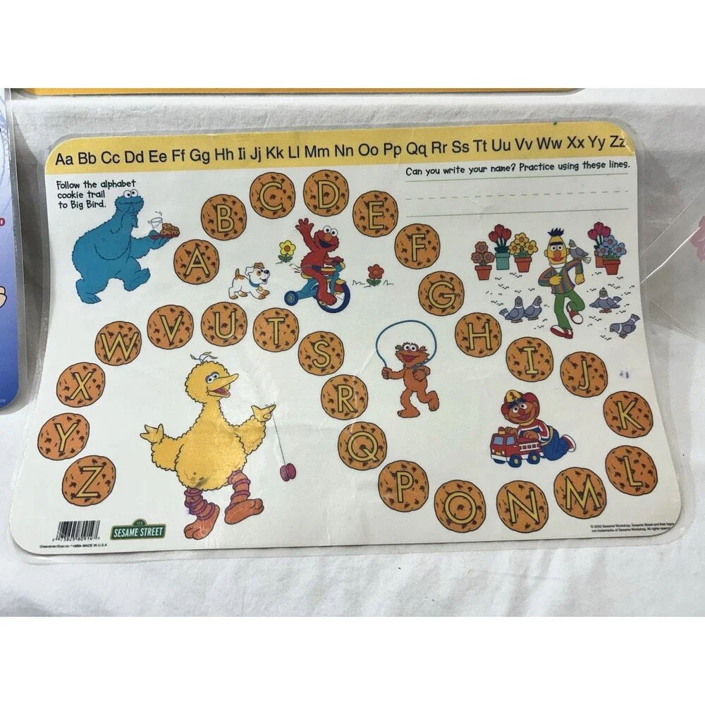 Lot 6 Vintage Educational Placemats Seasame Street USA Map Clock ABCs